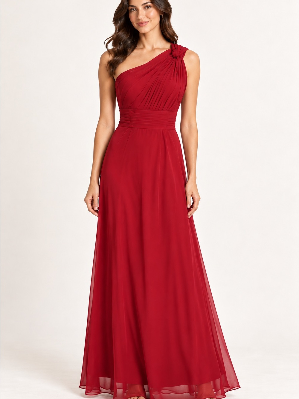 Deep Red One-Shoulder Formal Maxi Dress – Size 8